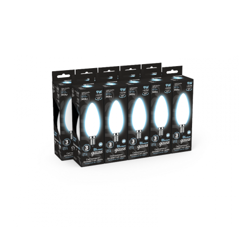 Лампа светодиодная Filament Свеча 9W 590lm 3000К Е14 milky LED 1/10/50  103201109  Gauss