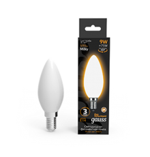 Лампа светодиодная Filament Свеча 9W 590lm 3000К Е14 milky LED 1/10/50  103201109  Gauss