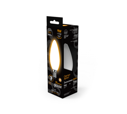 Лампа светодиодная Filament Свеча 9W 590lm 3000К Е14 milky LED 1/10/50  103201109  Gauss