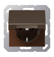 Штепсельная розетка SCHUKO 16А / 250В с подпружиненной откидной крышкой, возможно IP44, пружинные зажимы; термопласт; мокко; A500  A1520BFKLMO  Jung