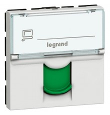 Розетка RJ 45 - Программа Mosaic - категория 6а - STP - 2 модуля - белый с зеленой шторкой - LCS  076524  Legrand
