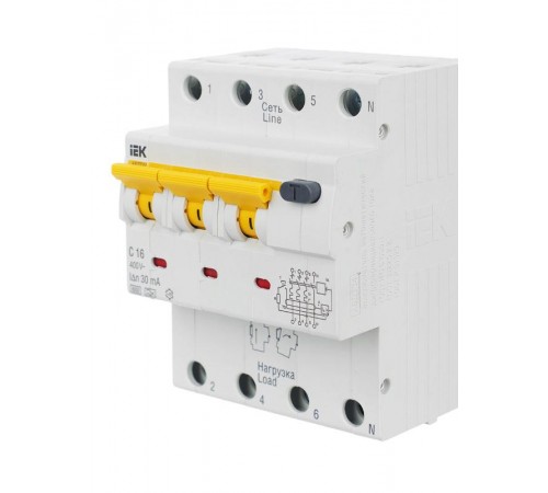 Выключатель автоматический дифференциального тока АВДТ 34 3п+N 16А C 30мА тип A  MAD22-6-016-C-30  IEK