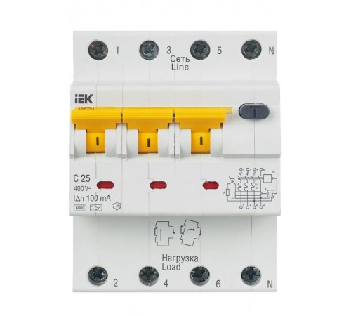Выключатель автоматический дифференциального тока АВДТ 34 3п+N 25А C 100мА тип A  MAD22-6-025-C-100  IEK