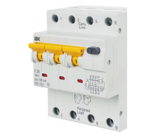 Выключатель автоматический дифференциального тока АВДТ 34 3п+N 25А C 100мА тип A  MAD22-6-025-C-100  IEK