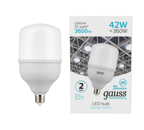 Лампа светодиодная Elementary LED T120 E27 42W 3600lm 180-240V 4000K 1/12  63224  Gauss