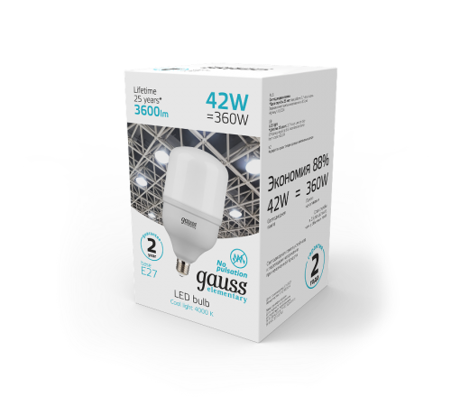 Лампа светодиодная Elementary LED T120 E27 42W 3600lm 180-240V 4000K 1/12  63224  Gauss