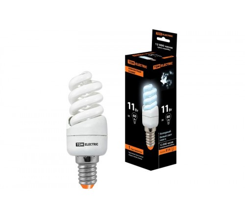 Лампа энергосберегающая КЛЛ 11Вт E14 840 cпираль FSТ2 КОМПАКТ 35х98мм  SQ0323-0176  TDM