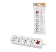Удлинитель 4 гнезда, 3 метра, с/з, выкл., 16 А, 3500 Вт, белый, НАРОДНЫЙ  SQ1303-1426  TDM