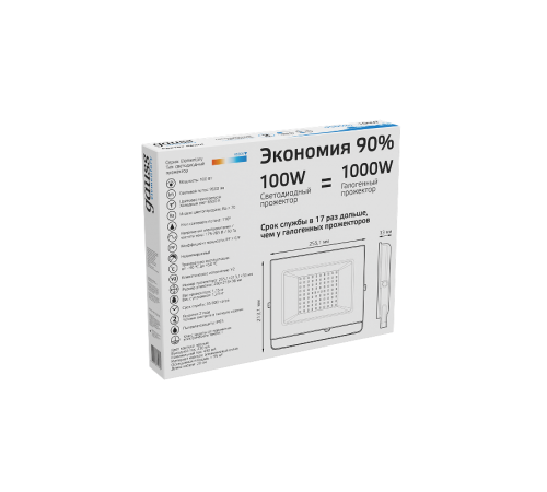 Прожектор светодиодный 100W IP65 6500К черный  613100100  Gauss