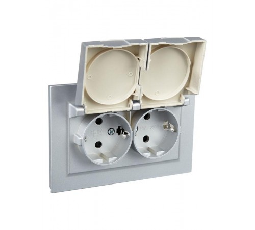 BRITE Розетка 2-ая с крышкой 16А в сб IP44 РСбш12-3-44-БрА алюминий  BR-R26-16-44-K47-F  IEK