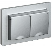 BRITE Розетка 2-ая с крышкой 16А в сб IP44 РСбш12-3-44-БрА алюминий  BR-R26-16-44-K47-F  IEK