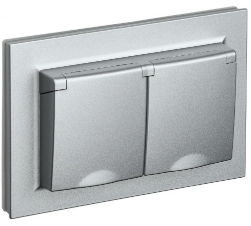 BRITE Розетка 2-ая с крышкой 16А в сб IP44 РСбш12-3-44-БрА алюминий  BR-R26-16-44-K47-F  IEK