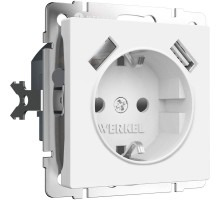 W1171561/ Электроустановочные изделия - Розетка с заземлением, шторками и USBх2 (белый матовый)  a062406  Werkel