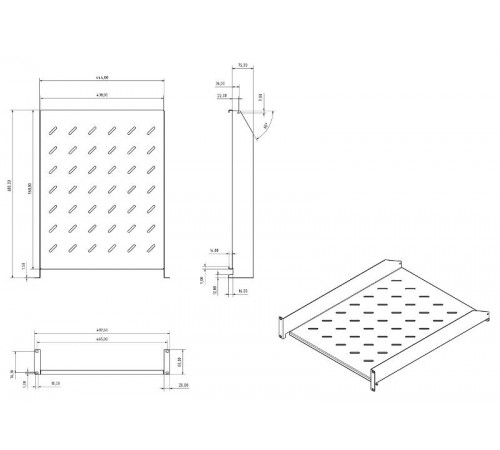 TAL3-2U-600-RAL7035 Полка угловая с перфорацией 19", 2U, ширина 440 мм, глубина 600 мм, цвет серый (RAL 7035)  433667  Hyperline