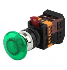 Кнопка управления  AELA22 "Грибок" зеленый d22мм неон/240В 1з+1р (10/400/3200)  Б0045631  ЭРА