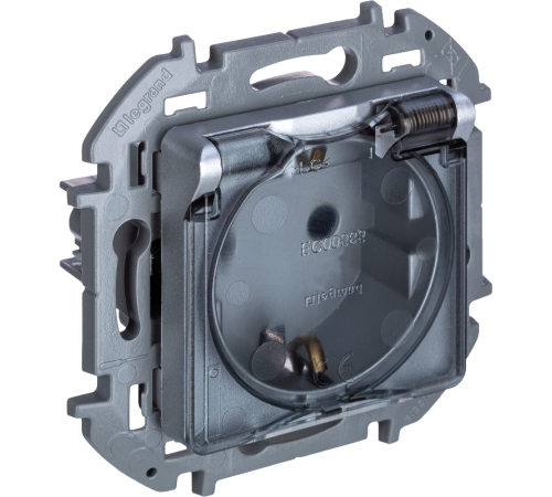 Inspiria Алюминий Розетка с крышкой с заземлением С/У со шторками 16А IP44 без рамки  673742  Legrand