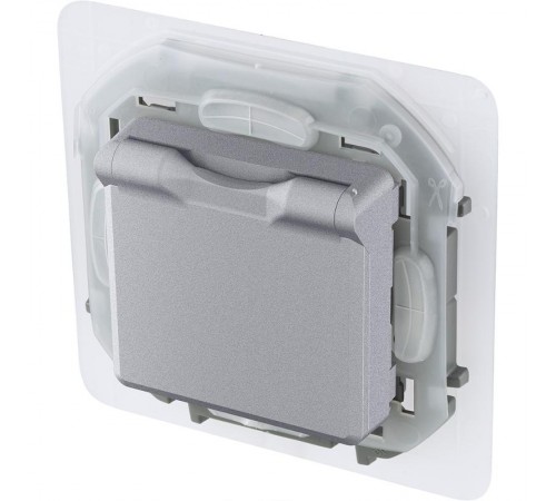 Inspiria Алюминий Розетка с крышкой с заземлением С/У со шторками 16А IP44 без рамки  673742  Legrand