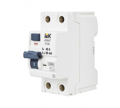 Выключатель дифференциальный (УЗО) R10N 2P 40А 30мА тип AC ARMAT  AR-R10N-2-040C030  IEK