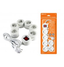 Сетевой фильтр СФ-06В "Змейка" белый 6 гнезд, 5 м, вык., з/к, з/ш, ПВС  3х1,5 мм2 16А/250В  SQ1304-0203  TDM