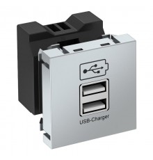 Розетка USB тип А двойная (2х0,6А или 1х1,2А) 1 модуль Modul45, 45х45мм, алюминиевый лак  6105304  OBO Bettermann