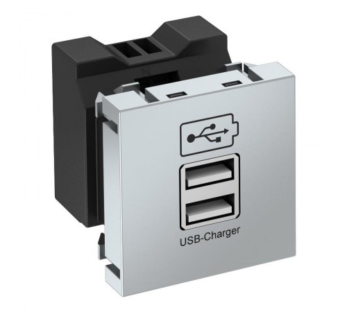 Розетка USB тип А двойная (2х0,6А или 1х1,2А) 1 модуль Modul45, 45х45мм, алюминиевый лак  6105304  OBO Bettermann