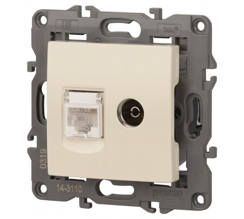 14-3110-02 Розетка RJ45+TV, IP20, сл.кость  Б0034315  ЭРА