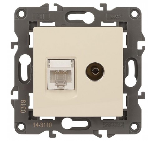 14-3110-02 Розетка RJ45+TV, IP20, сл.кость  Б0034315  ЭРА