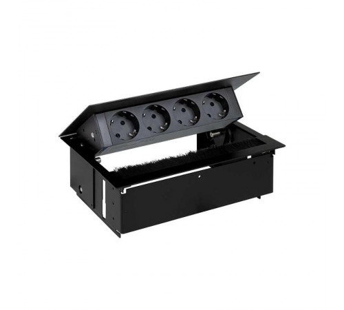 Simon S400 Врезной розеточный блок с крышкой, ввод щетка, 4x2P+E, черный, Simon 400  44404000-138  Simon