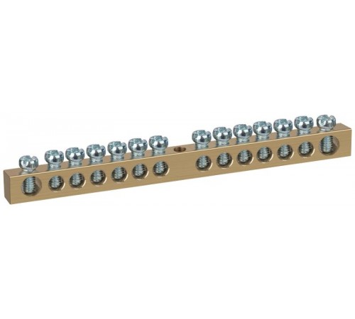 Шина NO-122-17 PEN земля-ноль 6х9мм 14/1 латунная с креплениями по центру  Б0047231  ЭРА