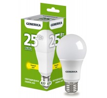 Лампа светодиодная A65 груша 25Вт 230В 3000К E27   LL-A65-25-230-30-E27-G  GENERICA