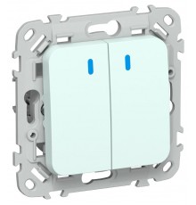 FLITE Выключатель 2-клавишный кнопочный с индикацией 10А ВС12-2-1-ФлХЛ холодный лед  FI-V24-1-10-1-K94  IEK