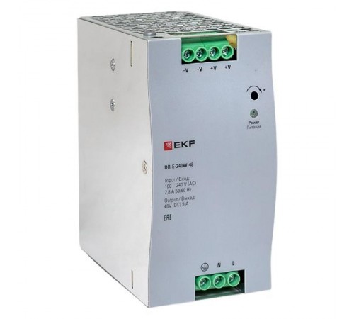 Блок питания на дин рейку 240 Вт,Uвх ~ 220 В AC, Uвых - 48 В DC постоянного тока DR-E-240W-48 EKF