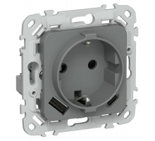 FLITE Розетка с заземлением со шторками 16А с USB A+C 20Вт быстрозажимные клеммы РСЮшс11-1-ФлМА мокрый асфальт  FI-R14-16-1-U22-020-K80  IEK