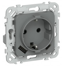 FLITE Розетка с заземлением со шторками 16А с USB A+C 20Вт быстрозажимные клеммы РСЮшс11-1-ФлМА мокрый асфальт  FI-R14-16-1-U22-020-K80  IEK