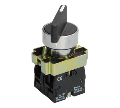 LAY5-BJ25, 1НО+1НЗ, на 2 положения с фиксацией I-O, длинная рукоятка, хром, d22мм, переключатель  (ЭТ)  ET012097  Электротехник