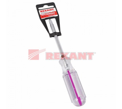 Отвертка комбинированная, прозрачная рукоятка, двухсторонний стержень 120 мм (крестовая PH 2, шлицевая SL 6 мм)  12-4742  REXANT