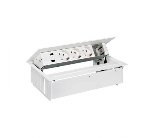 Simon S400 Врезной розеточный блок с крыш., и мет.вводом, 3x2P+E, 2xUSB заряд. уст.,1 пустой модуль белый, S400  45523000-130  Simon