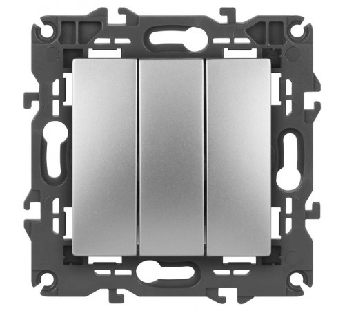 14-1107-03 Выключатель 3-клавишный, 10АХ-250В, IP20, Эра Elegance, алюминий  Б0034252  ЭРА