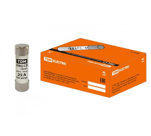 Вставка плавкая ПВЦ-С3 14х51 25А  SQ0729-0018  TDM