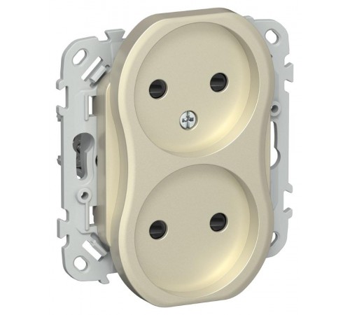 FLITE Розетка 2-ая без заземления со шторками быстрозажимные клеммы 10А РСш02-1-ФлШ шампань  FI-R23-10-1-K37  IEK