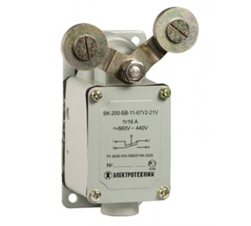 ВК-200-БВ-11-67У2-24, V-образный рычаг с роликом на каждом плече, ступень 2- 51мм, IP67, выключатель концевой  ET514768  Электротехник