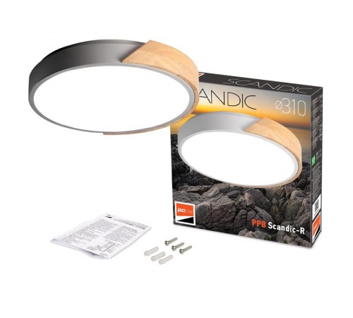 Светильник светодиодный бытовой PPB Sсandic-R 24w 4000K GR/W с деревянной планкой IP20 D330*50  .5037052  JAZZWAY