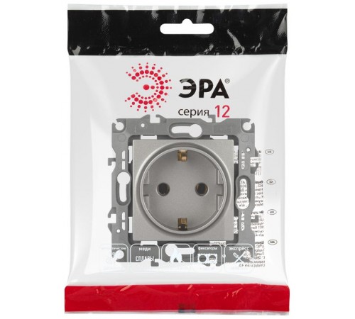 Розетка ЭРА Серия 12 12-2101-16 с заземлением, 16А-250В, титан   Б0065662  ЭРА