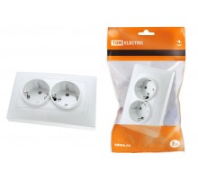 Розетка двойная 2П+З 16А 250В с защ. шт. белая "Лама"   SQ1815-0013  TDM