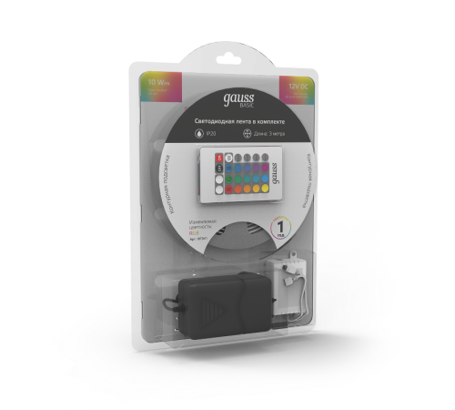 Лента светодиодная Basic в комплекте LED 5050/60 12V 10W/m 700lm/m RGB 10mm IP20 3m 1/50  BT041  Gauss