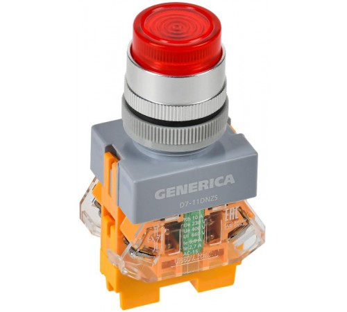 Кнопка D7-11DNZS d=22мм 1з+1р с подсветкой и фиксацией красная  BBT50-11DNZS-3-11-K04-G  GENERICA