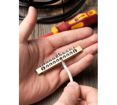 Шина PEN "ноль-земля" (6х9мм) 10 отверстий латунь крепеж по краям EKF PROxima  sn0-63-10-k  EKF