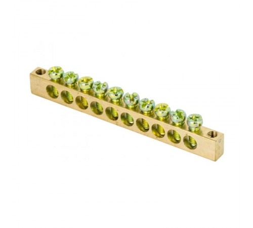 Шина PEN "ноль-земля" (6х9мм) 10 отверстий латунь крепеж по краям EKF PROxima  sn0-63-10-k  EKF