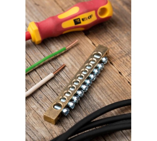 Шина PEN "ноль-земля" (6х9мм) 10 отверстий латунь крепеж по краям EKF PROxima  sn0-63-10-k  EKF