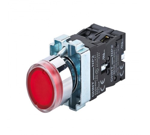 Кнопка управления NP2-BW3465 плоская, красная, 1НО+1НЗ, AC/DC230В (LED), IP40 (R)  574366  CHINT